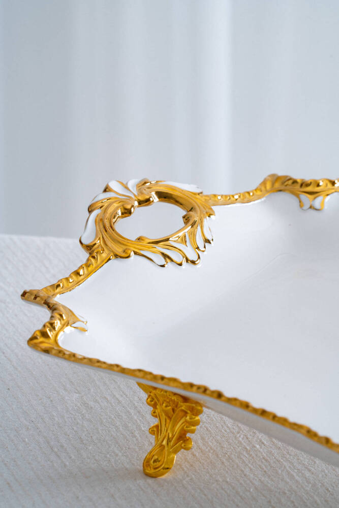 Edwina Ayaklı Dikdörtgen Porselen Sunumluk - 39 cm - 2