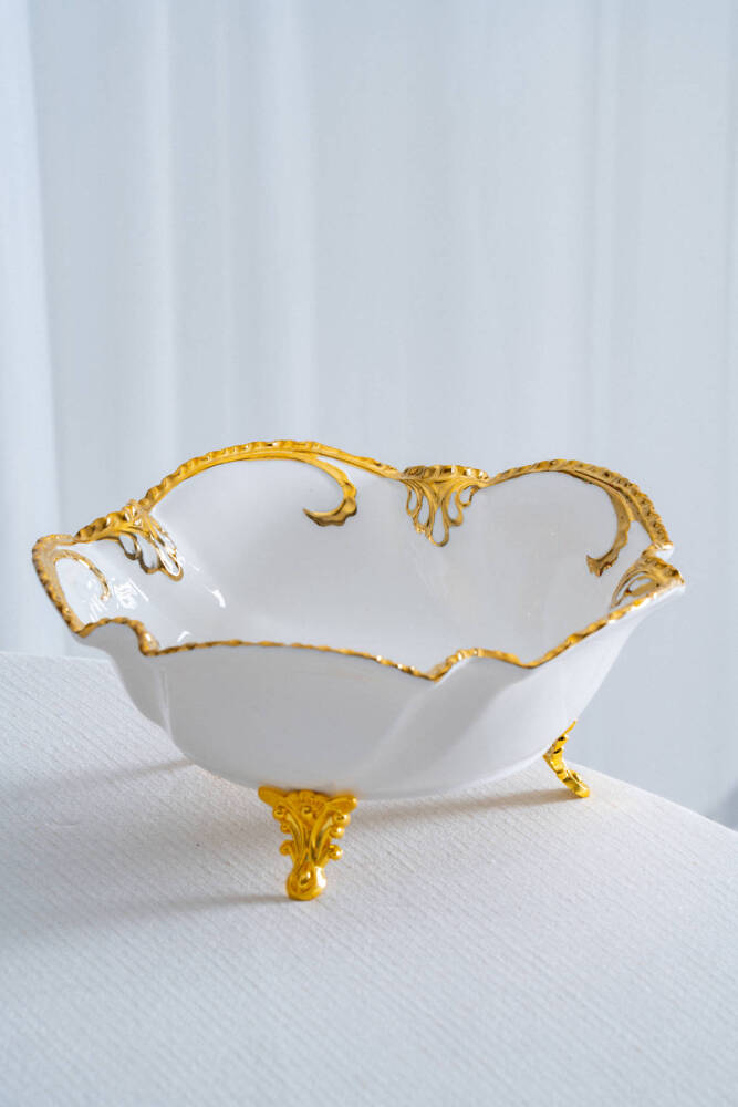 Edwina Ayaklı Yuvarlak Porselen Sunumluk - 25 cm - 1