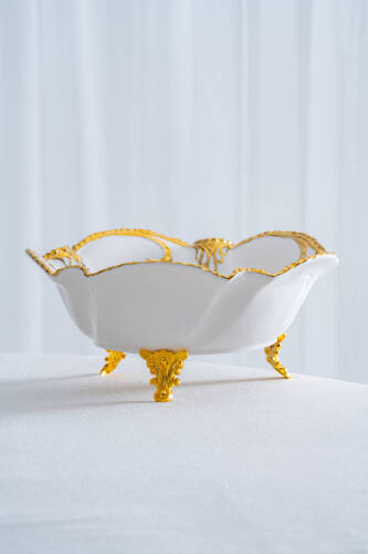 Edwina Ayaklı Yuvarlak Porselen Sunumluk - 25 cm - 2