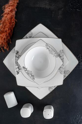 Elena Silver 60 Piece 12 Perons Porcelain Dinner Set - 6