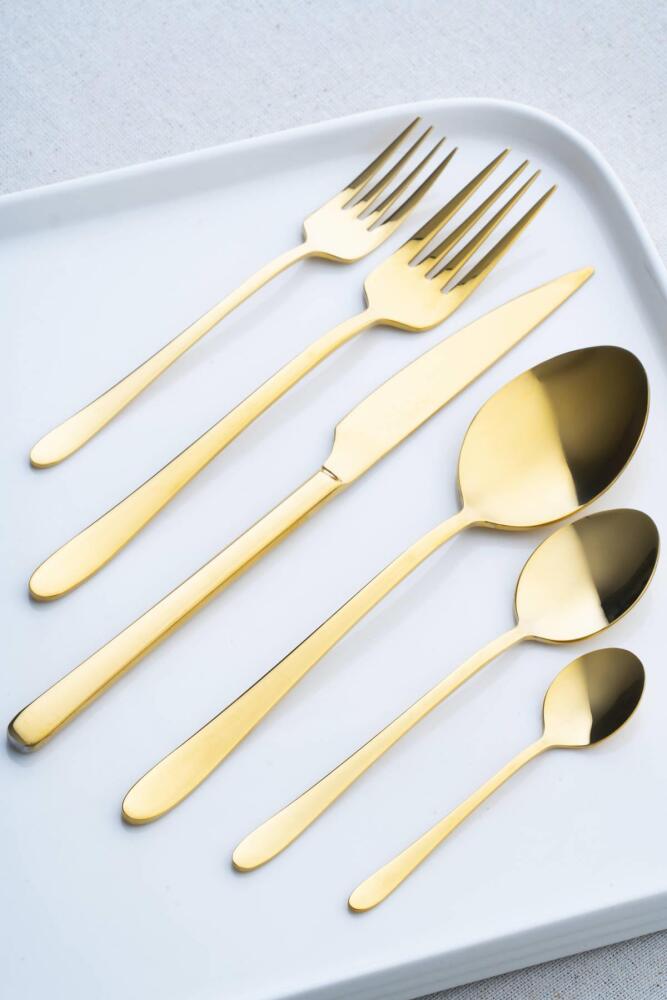Elenor 72 Pieces Of 12 People Fork Spoon Knife Set - Gold - 1