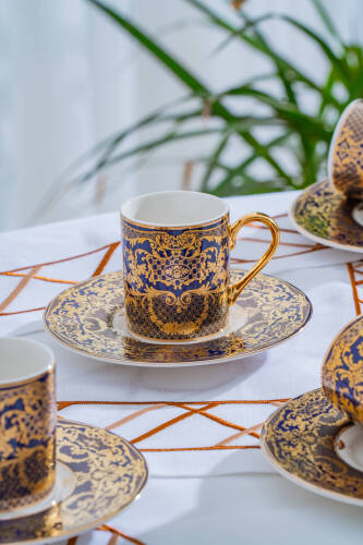 Elodie 24K Altın Detaylı 6 Kişilik Porselen Kahve Fincan Takımı - 100 ml - Acar