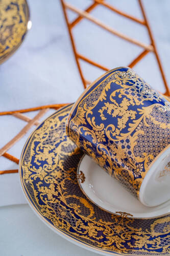 Elodie 24K Altın Detaylı 6 Kişilik Porselen Kahve Fincan Takımı - 100 ml - 3