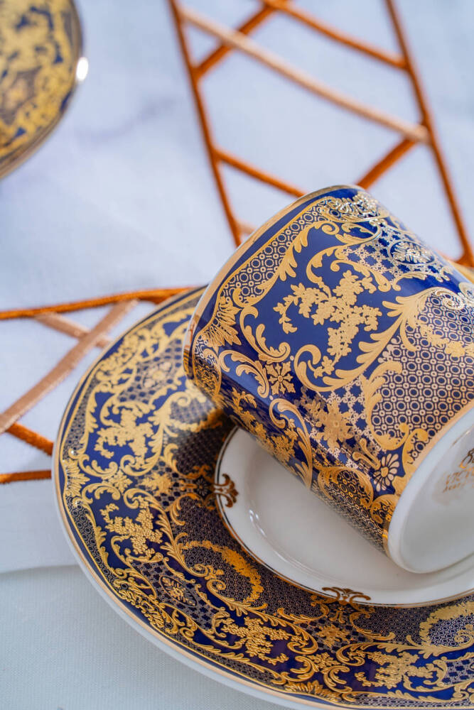 Elodie 24K Altın Detaylı 6 Kişilik Porselen Kahve Fincan Takımı - 100 ml - 3