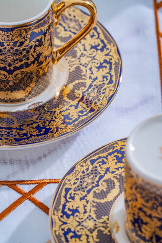 Elodie 24K Altın Detaylı 6 Kişilik Porselen Kahve Fincan Takımı - 100 ml - 5