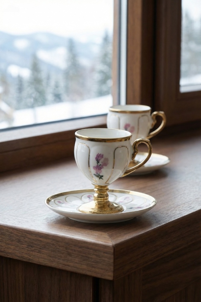 Eloise 6 Kişilik Porselen Kahve Fincan Takımı Beyaz - 90 ml - 2