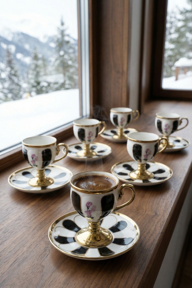 Eloise 6 Kişilik Porselen Kahve Fincan Takımı Siyah - 90 ml - 1