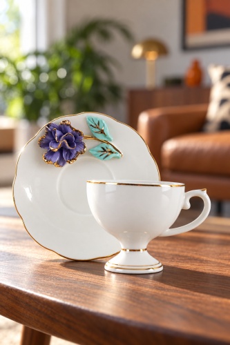 Felicity 6 Kişilik Porselen Kahve Fincan Takımı Mor - 90 ml - 2