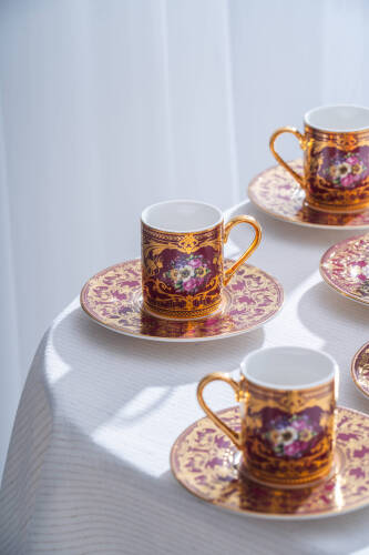 Felipe 24K Altın Detaylı 6 Kişilik Porselen Kahve Fincan Takımı - 100 ml - Acar