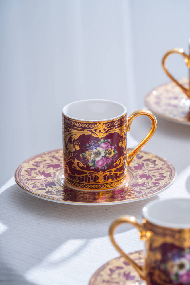 Felipe 24K Altın Detaylı 6 Kişilik Porselen Kahve Fincan Takımı - 100 ml - 2