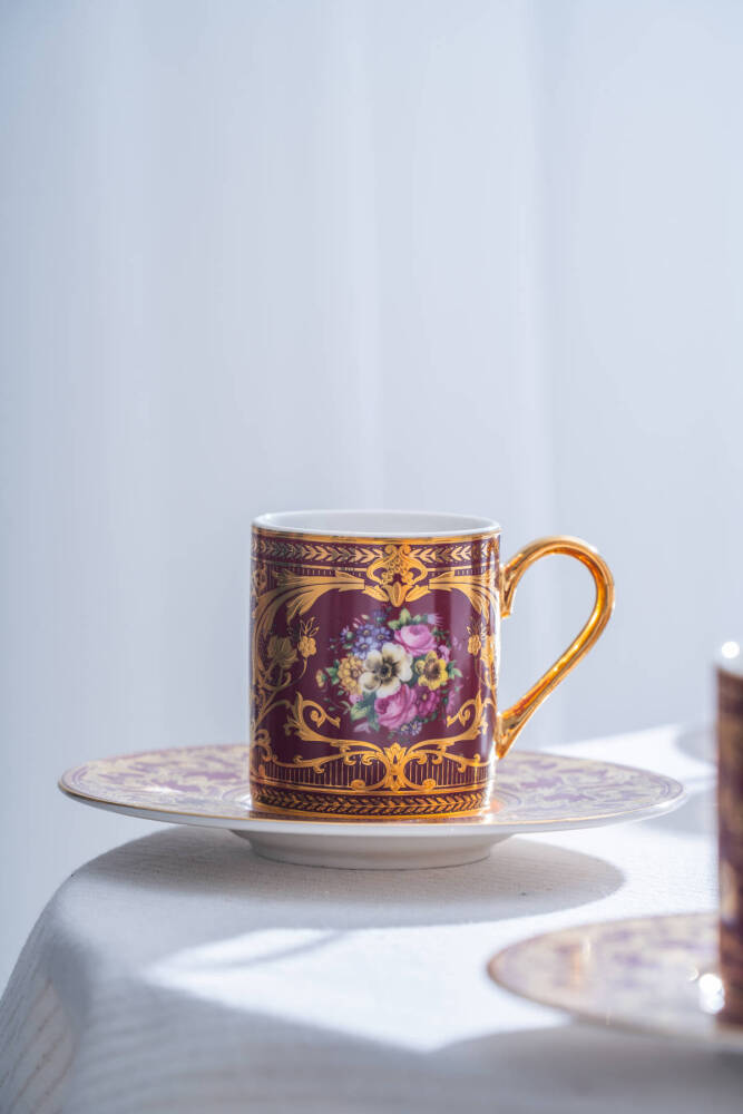 Felipe 24K Altın Detaylı 6 Kişilik Porselen Kahve Fincan Takımı - 100 ml - 3