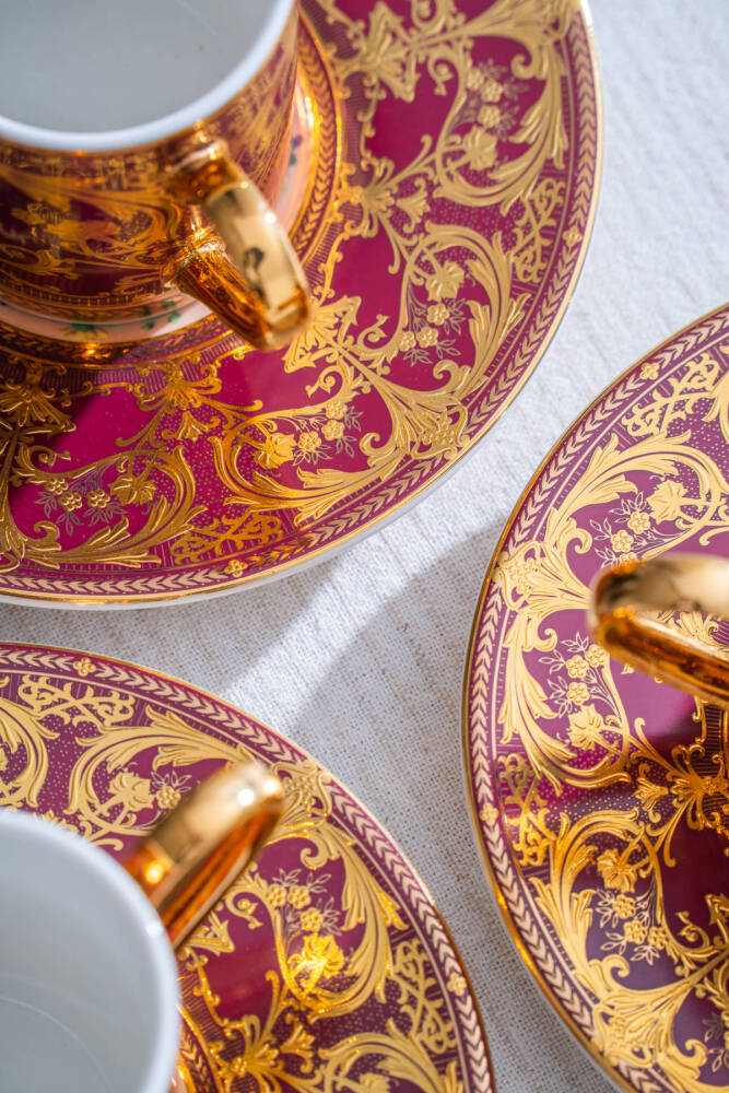 Felipe 24K Altın Detaylı 6 Kişilik Porselen Kahve Fincan Takımı - 100 ml - 4