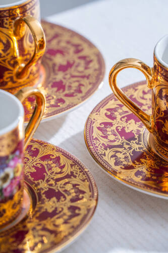 Felipe 24K Altın Detaylı 6 Kişilik Porselen Kahve Fincan Takımı - 100 ml - 5