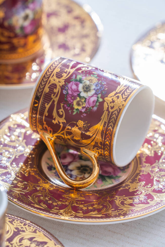 Felipe 24K Altın Detaylı 6 Kişilik Porselen Kahve Fincan Takımı - 100 ml - 6