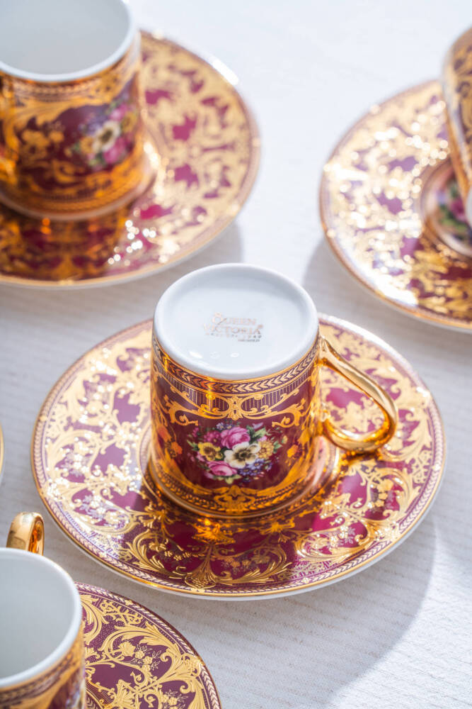 Felipe 24K Altın Detaylı 6 Kişilik Porselen Kahve Fincan Takımı - 100 ml - 7