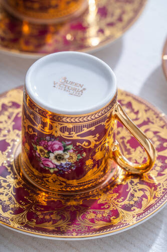 Felipe 24K Altın Detaylı 6 Kişilik Porselen Kahve Fincan Takımı - 100 ml - 8