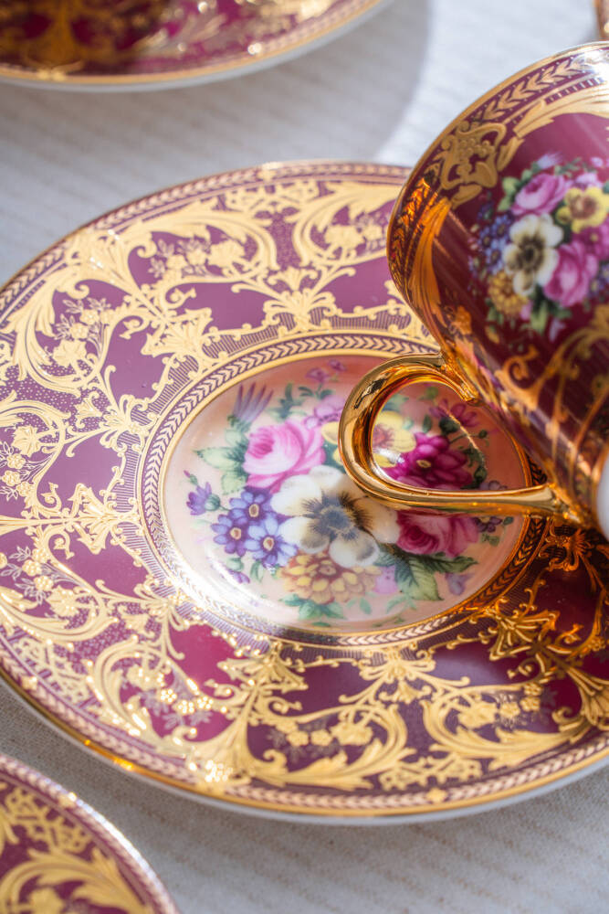 Felipe 24K Altın Detaylı 6 Kişilik Porselen Kahve Fincan Takımı - 100 ml - 9