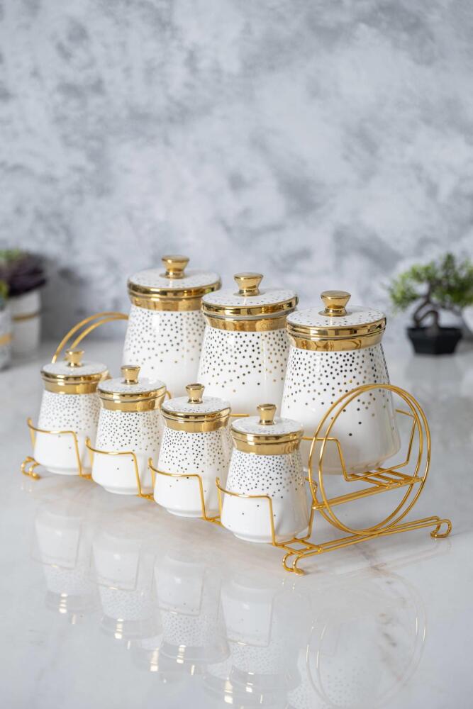 Fleur 8 Parça Porselen Baharat Seti - Gold - 1