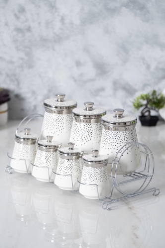 Fleur 8 Parça Porselen Baharat Seti - Silver 