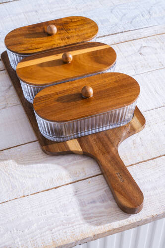 Gemmy 3 lü Akasya Tepsili Sunumluk Seti - Acar