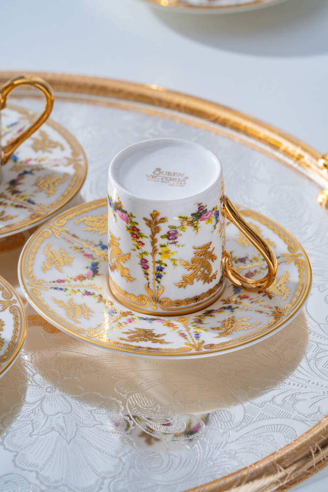 Groove 24K Altın Detaylı 6 Kişilik Porselen Kahve Fincan Takımı - 100 ml - 4