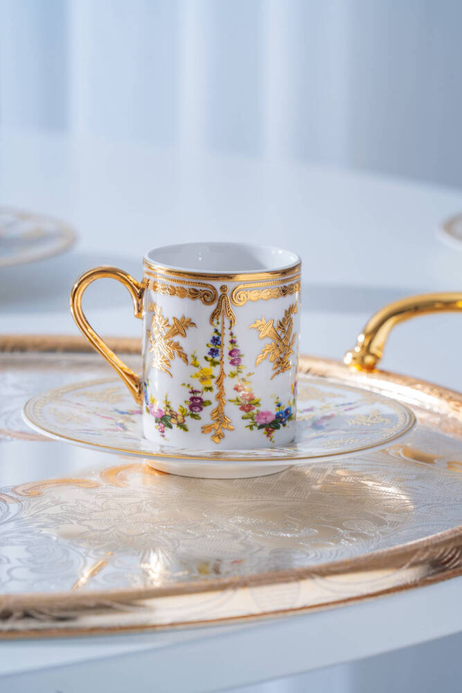 Groove 24K Altın Detaylı 6 Kişilik Porselen Kahve Fincan Takımı - 100 ml - 5