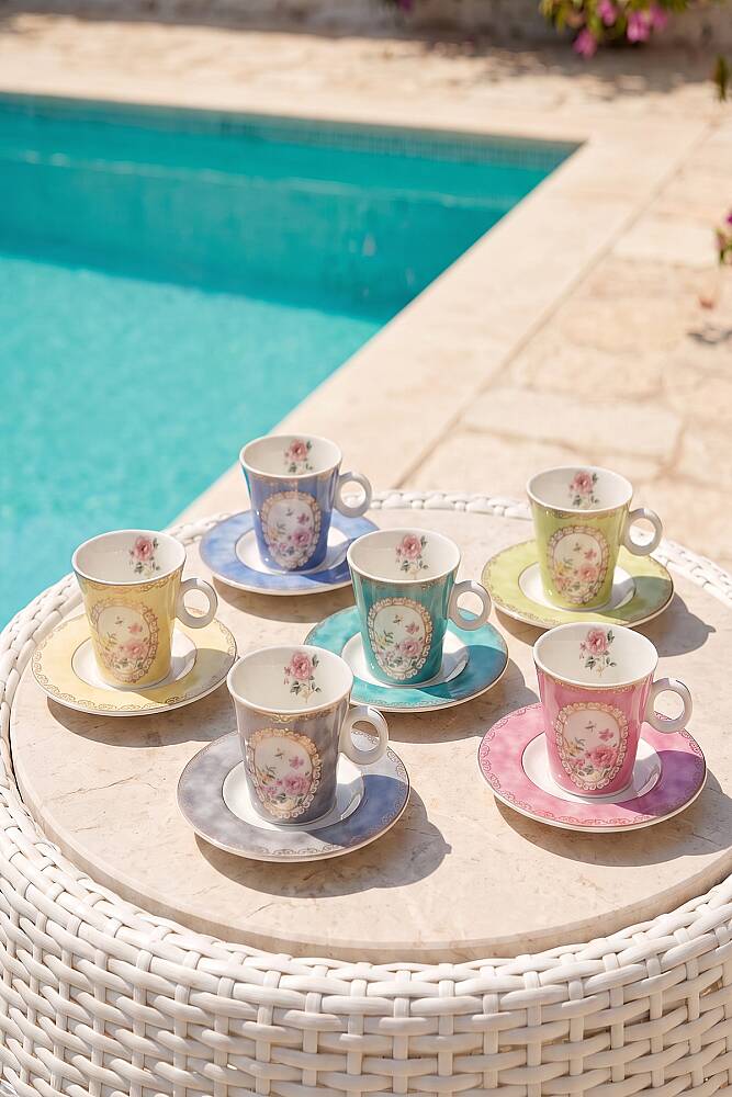 Hilda 6 Kişilik Porselen Kahve Fincanı Takımı - 90 ml - 2
