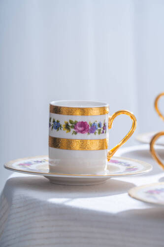 İsadora 24K Altın Detaylı 6 Kişilik Porselen Kahve Fincan Takımı - 100 ml - 3