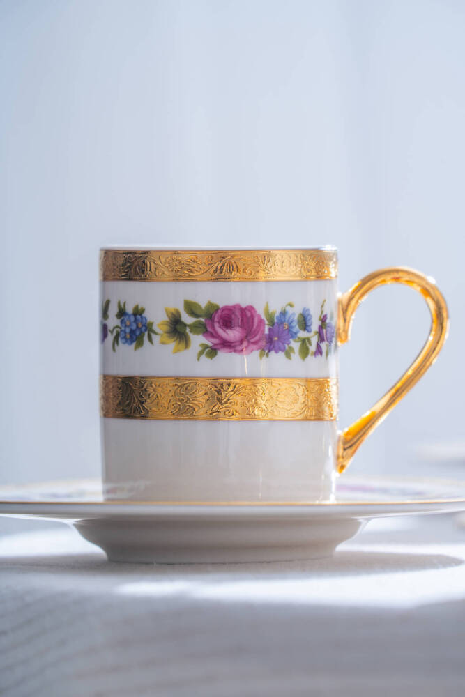 İsadora 24K Altın Detaylı 6 Kişilik Porselen Kahve Fincan Takımı - 100 ml - 4