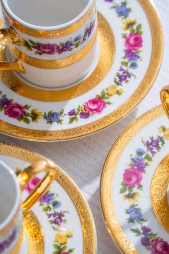 İsadora 24K Altın Detaylı 6 Kişilik Porselen Kahve Fincan Takımı - 100 ml - 5