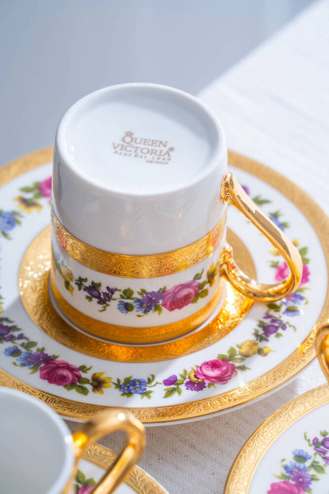 İsadora 24K Altın Detaylı 6 Kişilik Porselen Kahve Fincan Takımı - 100 ml - 7