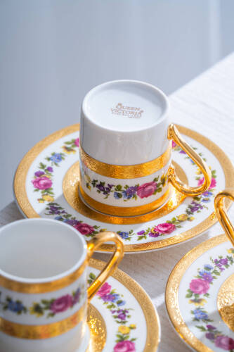 İsadora 24K Altın Detaylı 6 Kişilik Porselen Kahve Fincan Takımı - 100 ml - 8