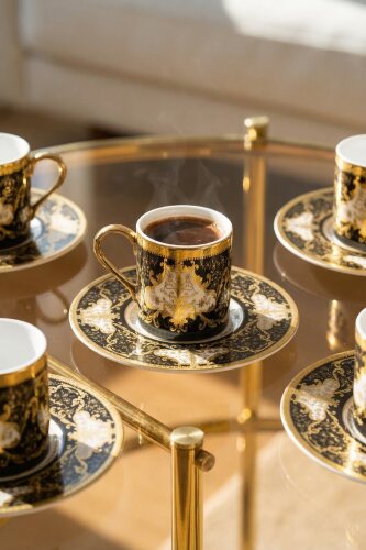 Jessamine 24K Altın Detaylı 6 Kişilik Porselen Kahve Fincanı Takımı - 100 ml - 1