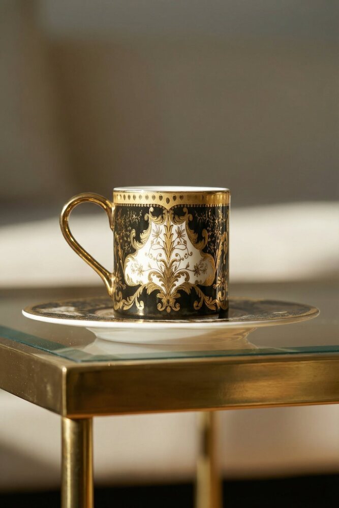 Jessamine 24K Altın Detaylı 6 Kişilik Porselen Kahve Fincanı Takımı - 100 ml - 2