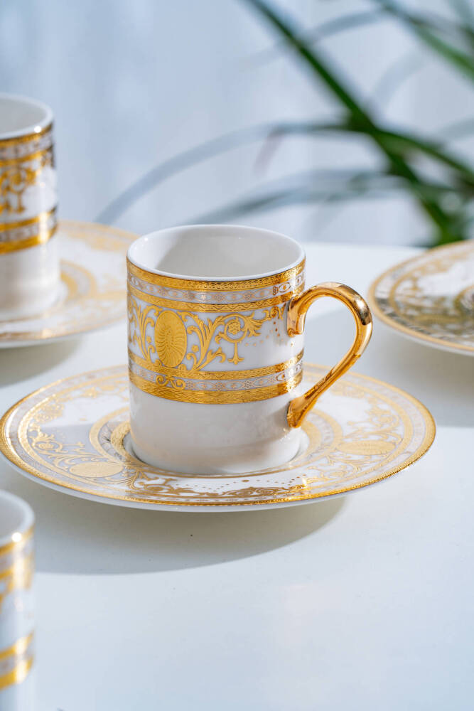Joanne 24K Altın Detaylı 6 Kişilik Porselen Kahve Fincan Takımı - 90 ml  - 1