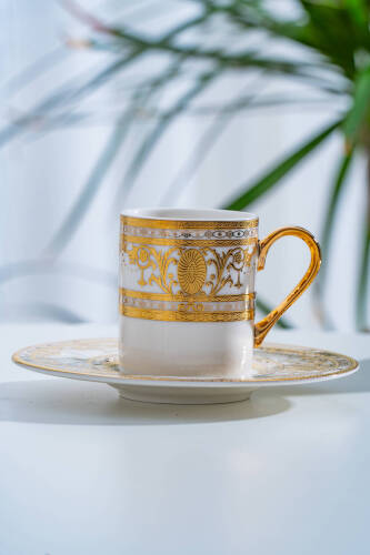 Joanne 24K Altın Detaylı 6 Kişilik Porselen Kahve Fincan Takımı - 90 ml  - 3