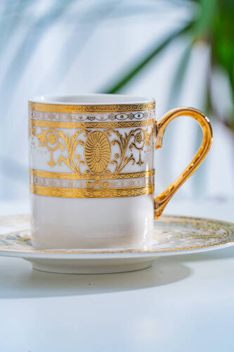 Joanne 24K Altın Detaylı 6 Kişilik Porselen Kahve Fincan Takımı - 90 ml  - 4