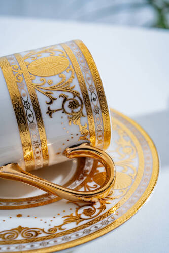 Joanne 24K Altın Detaylı 6 Kişilik Porselen Kahve Fincan Takımı - 90 ml  - 5