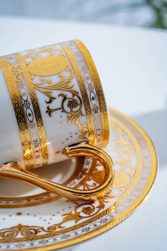 Joanne 24K Altın Detaylı 6 Kişilik Porselen Kahve Fincan Takımı - 90 ml  - 5