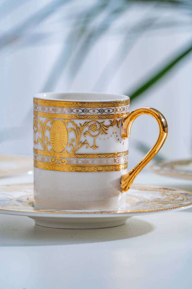 Joanne 24K Altın Detaylı 6 Kişilik Porselen Kahve Fincan Takımı - 90 ml  - 2