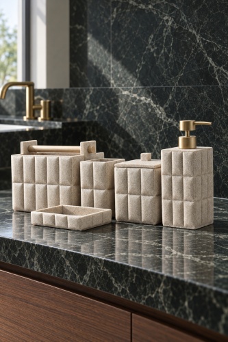 Laduree 5 Parça Banyo Organizer Seti Bej (1)