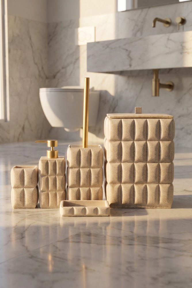 Laduree 5 Parça Banyo Seti Bej - 1