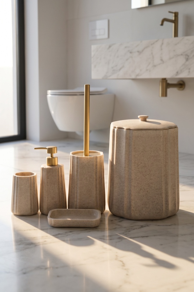 Laduree 5 Parça Banyo Seti Bej - 1