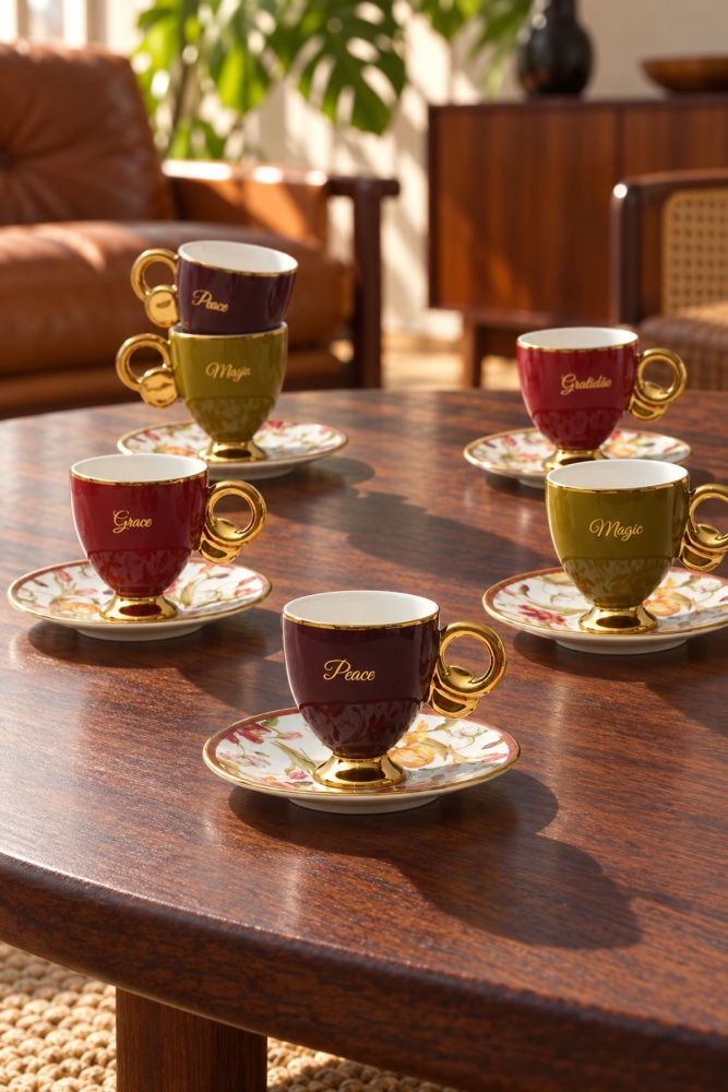 Lavinya 6 Kişilik Porselen Kahve Fincan Takımı - 90 ml - 1