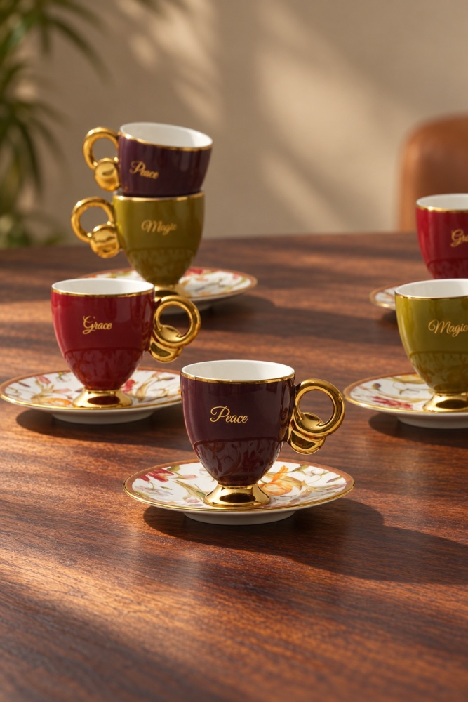 Lavinya 6 Kişilik Porselen Kahve Fincan Takımı - 90 ml - 2