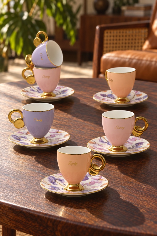 Lavinya 6 Kişilik Porselen Kahve Fincan Takımı - 90 ml - 1