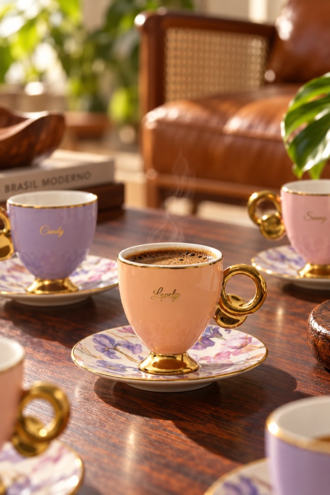 Lavinya 6 Kişilik Porselen Kahve Fincan Takımı - 90 ml - 3