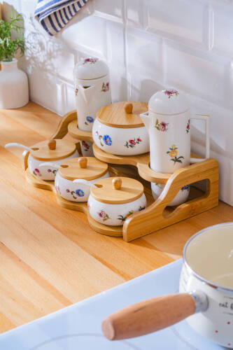 Leandra Ahşap Standlı Yağlık Sirkelik & Baharatlık Takımı - Acar