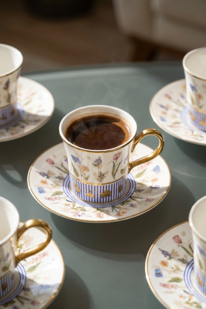 Lelya 6 Kişilik Porselen Kahve Fincan Takımı - 90 ml - 2