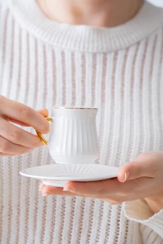 Lena 6 Kişilik Beyaz Kahve Fincanı Takımı - 90 ml - 7